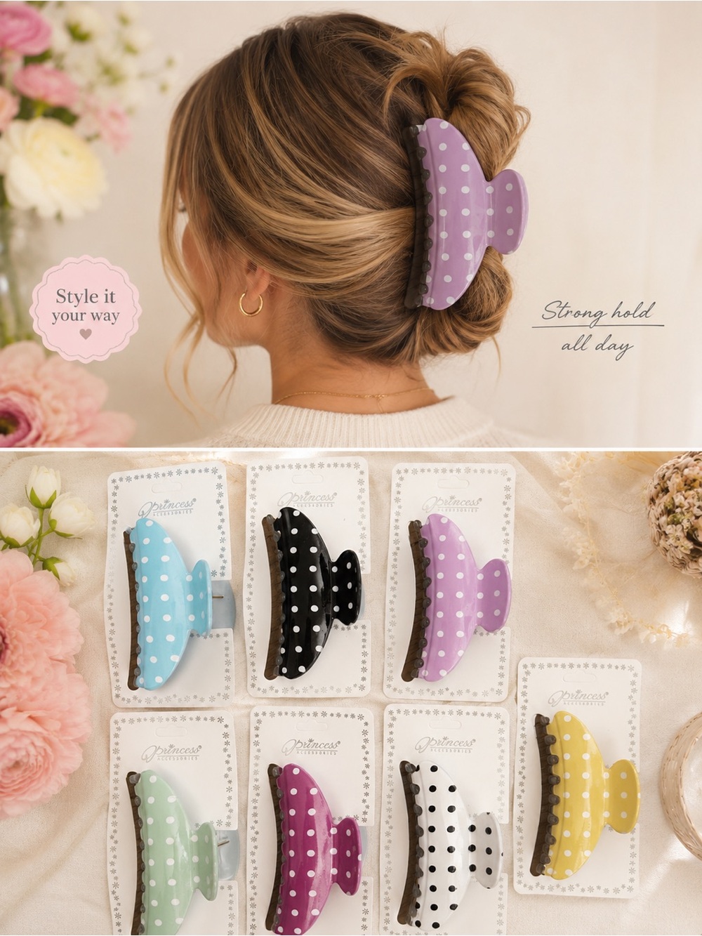 Polka Dot Hair Claw Clip - assorted colors hair Accessories